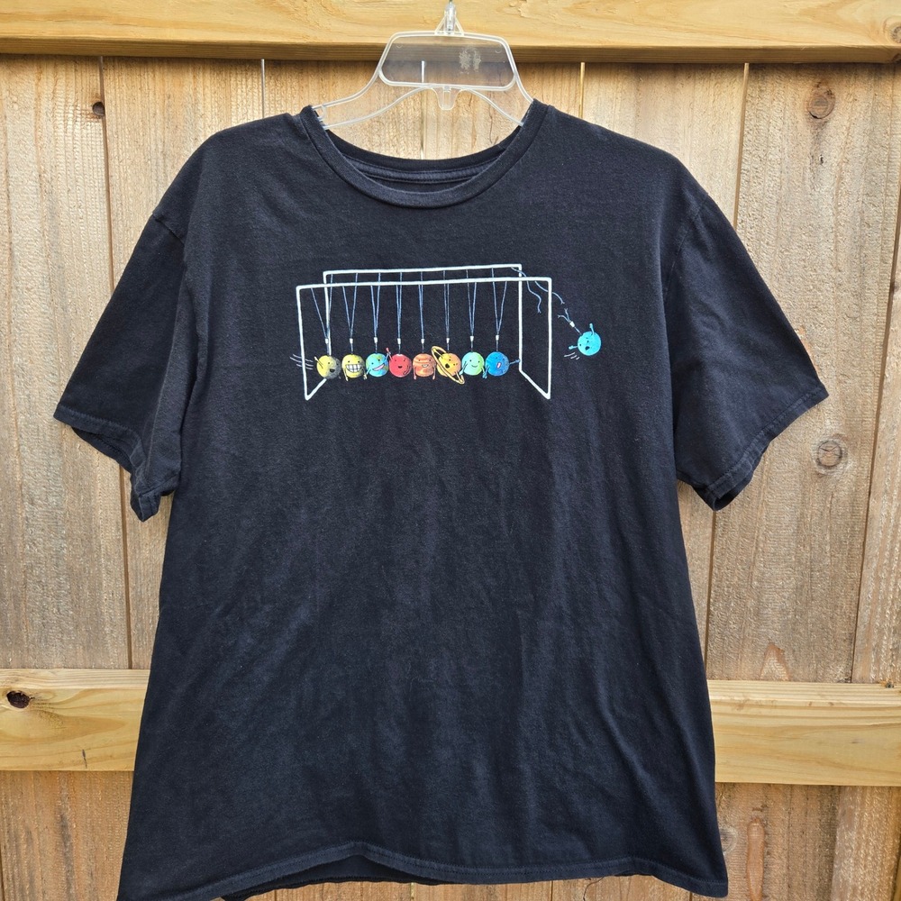 Threadless Solar System Newtons Cradle Planet Graphic Tee Black Large Funny nerd